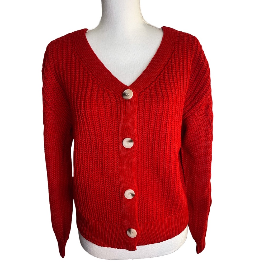Jessica Simpson Red Sweater L Button Up V neck crop style
